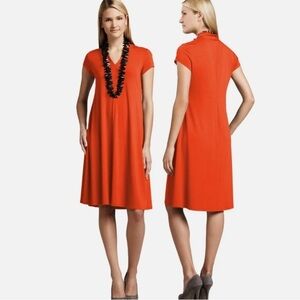 Eileen Fisher Lightweight Jersey Stretch Drape V Neck Dress in‎ Flame Size Large